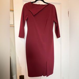 Calvin Klein Asymmetrical fold over Front slit Red dress size 4